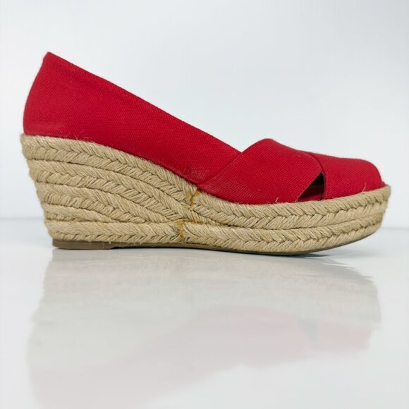 TORY BURCH Filipa Wedges Espadrilles Peep toes Red Size 9 B - Picture 5 of 15